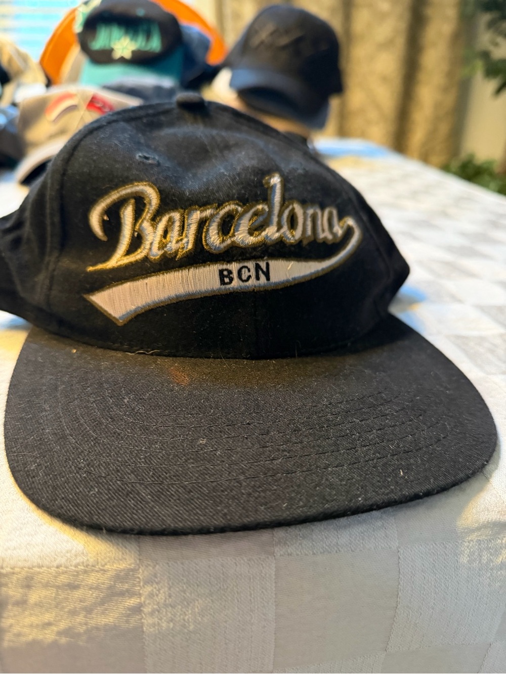 Barcelona Embroidered Black Cap with BCN Detail